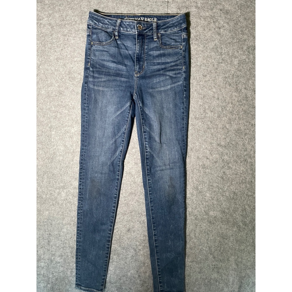 American Eagle Super Stretch High Rise Skinny Jeans Medium Wash Blue Size 0 Reg